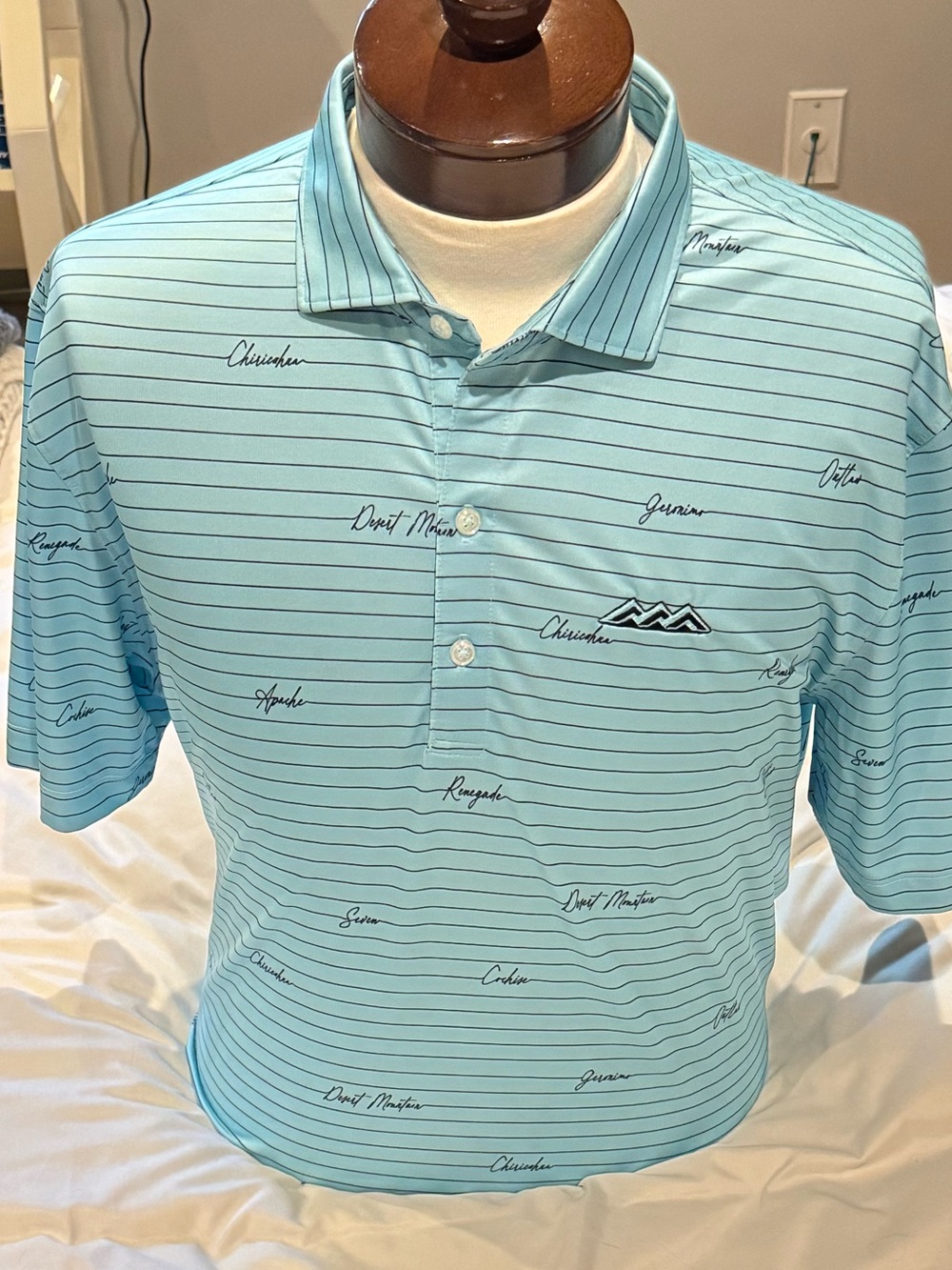 johnnie-O Aqua Striped Polo with Script Print